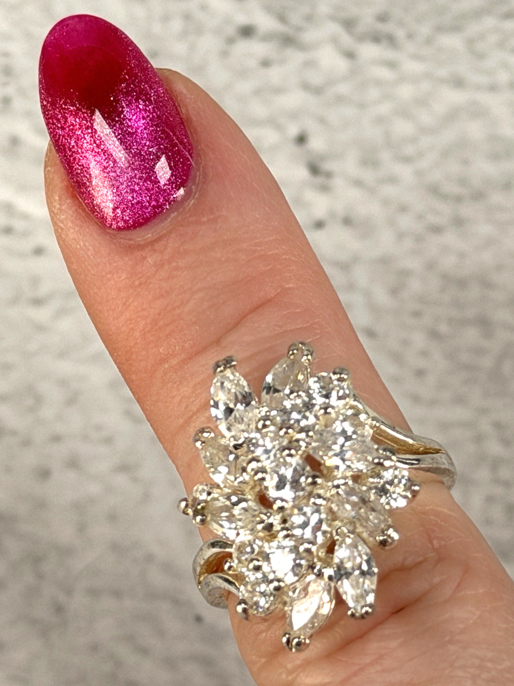 Sterling Silver Large Rhinestone Nebula Ring Size 7